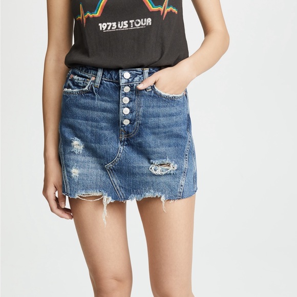 Free People Denim a-line mini skirt distressed - Picture 3 of 10
